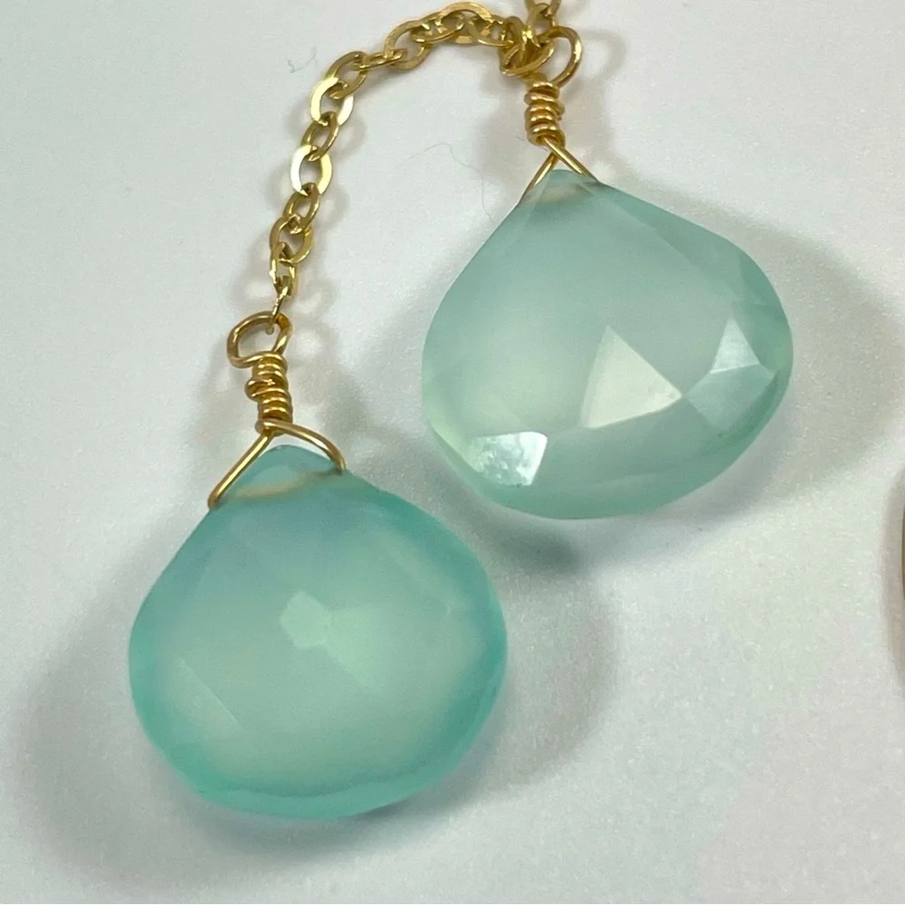 10K Gold Plated Aquamarine Tear Drop Freshwater Pearl Necklace Lariat Elegant